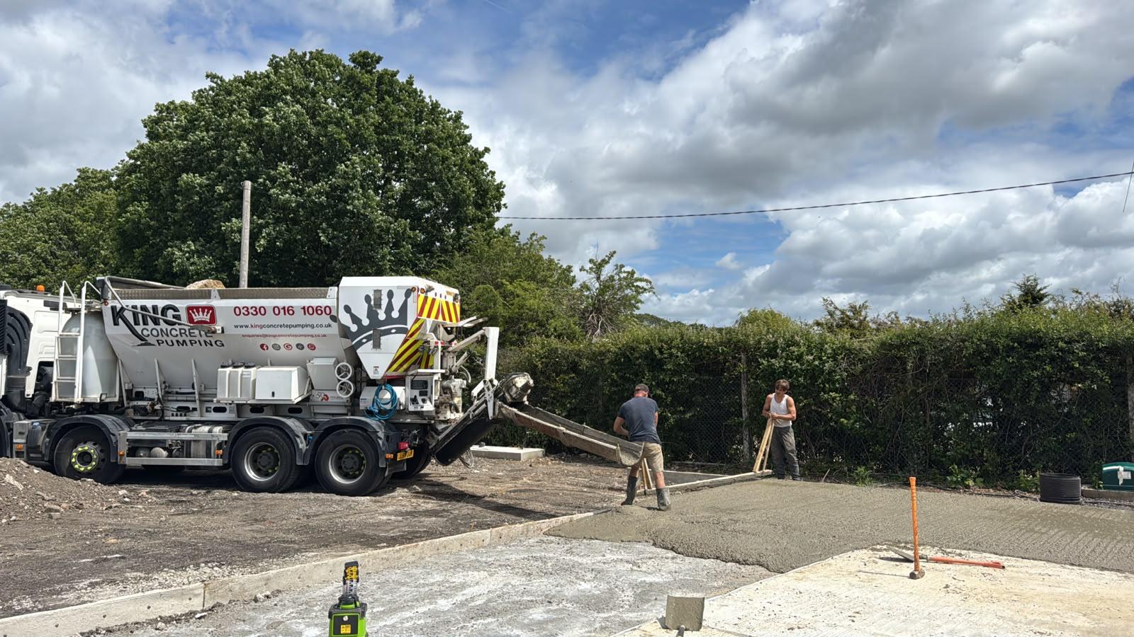 King Concrete Pumping crew placing concrete on a Gatwick site